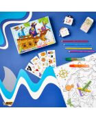 Coffret Mon Pirate avec Crayons & craies de coloriage, Jeux papier, Autocollants & Carte au trésor