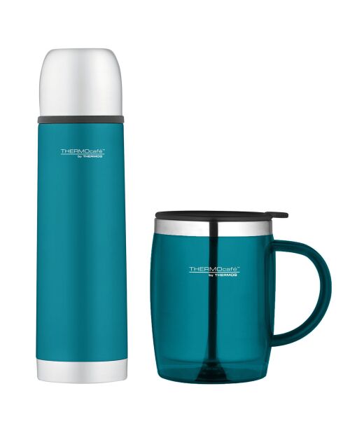 Pack office 1 Bouteille isotherme Soft Touch + 1 Tasse de bureau isotherme turquoise