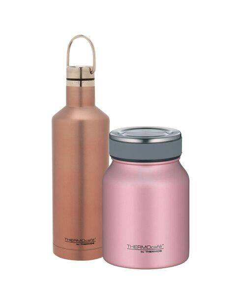 Pack Thermocafé 1 Bouteille isotherme + 1 Porte-aliments isotherme rose