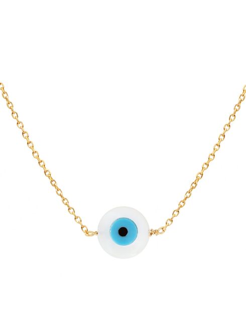 Collier Eye en laiton doré & Résine blanc/bleu