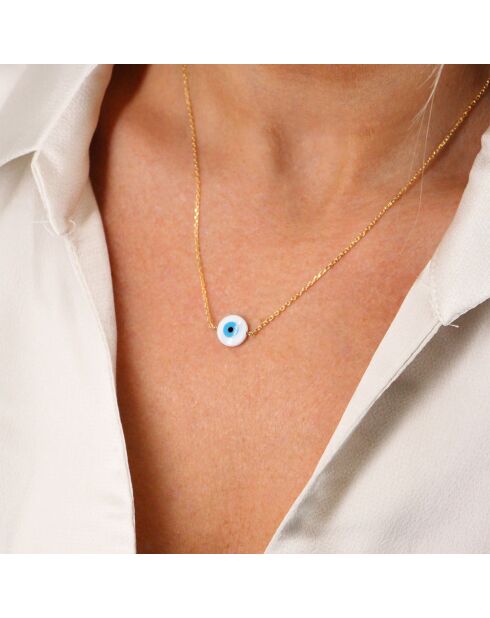 Collier Eye en laiton doré & Résine blanc/bleu