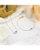 Collier Eye en laiton doré & Résine blanc/bleu