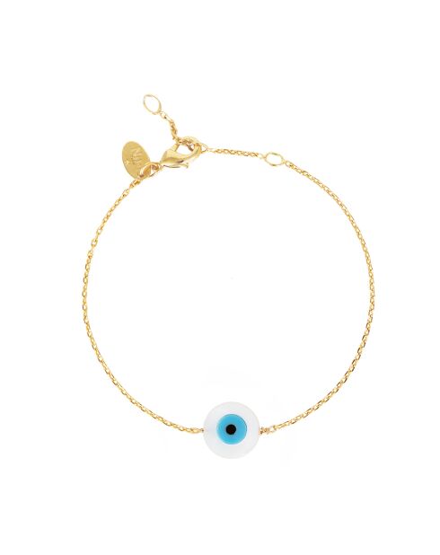 Bracelet Eye en laiton doré & Résine blanc/bleu
