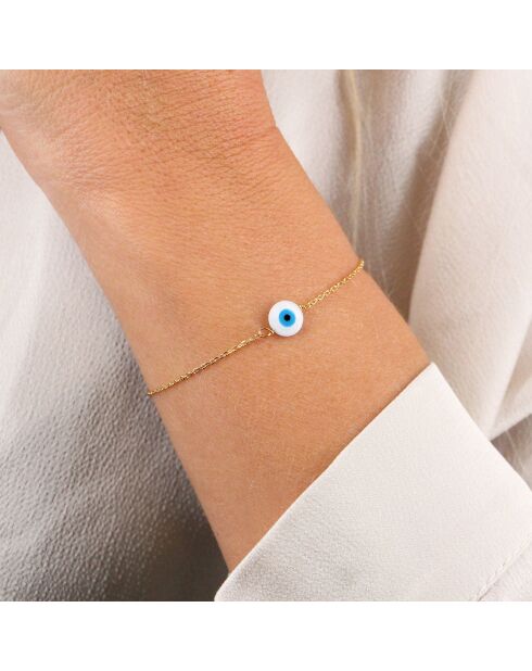 Bracelet Eye en laiton doré & Résine blanc/bleu