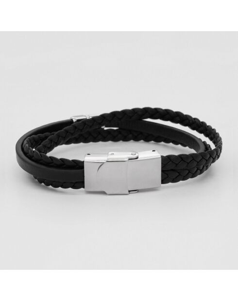 Marius armband van staal en zwart leer