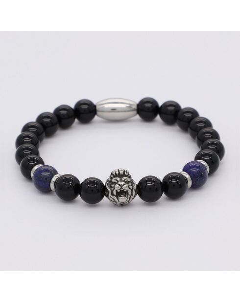 Brazalete Marc de acero, ónix negro y lapislázuli