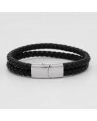 Pulsera de cuero negro con doble gancho