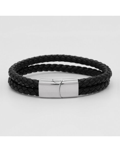 Zwarte leren armband met dubbele haken