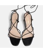 Zwarte boxy-sandalen van leer met hak - hak van 6 cm