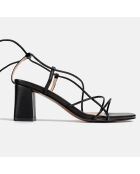 Zwarte boxy-sandalen van leer met hak - hak van 6 cm