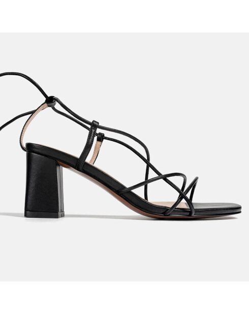 Zwarte boxy-sandalen van leer met hak - hak van 6 cm