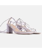 Lila boxy leren sandalen met hak, hak 6 cm