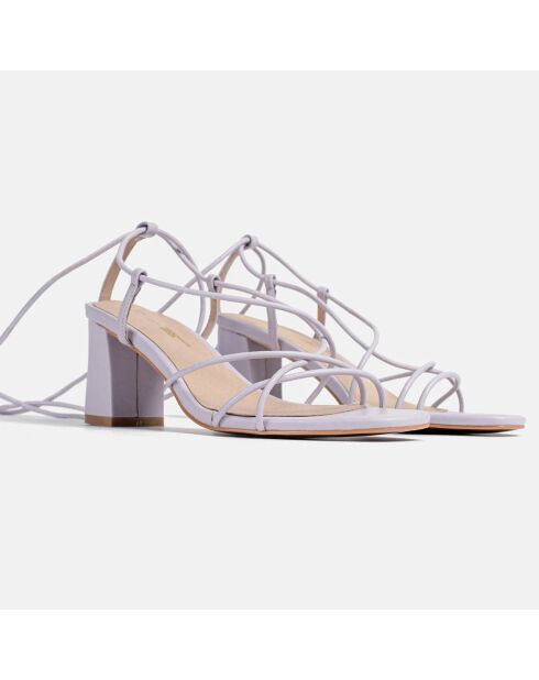 Lila boxy leren sandalen met hak, hak 6 cm