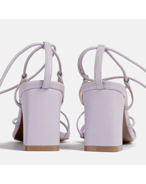 Lila boxy leren sandalen met hak, hak 6 cm