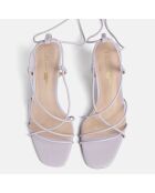 Lila boxy leren sandalen met hak, hak 6 cm