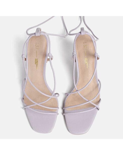 Lila boxy leren sandalen met hak, hak 6 cm