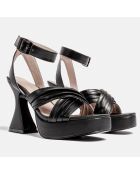 Zwarte leren sandalen met hak en hak van 10,5 cm