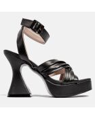 Zwarte leren sandalen met hak en hak van 10,5 cm