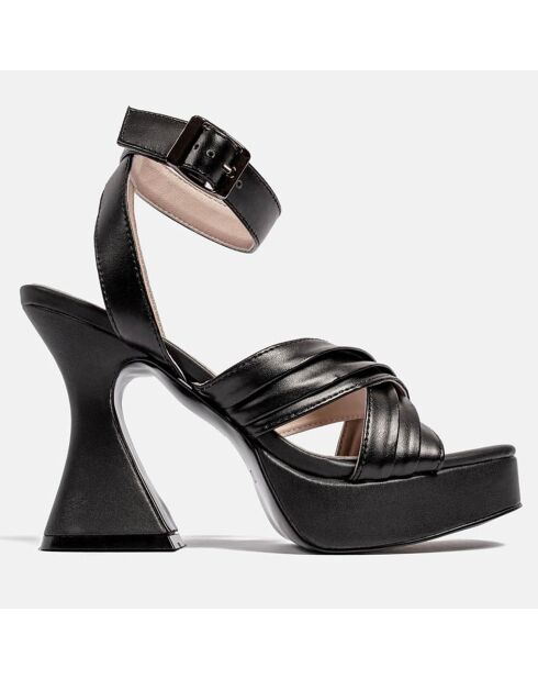 Zwarte leren sandalen met hak en hak van 10,5 cm