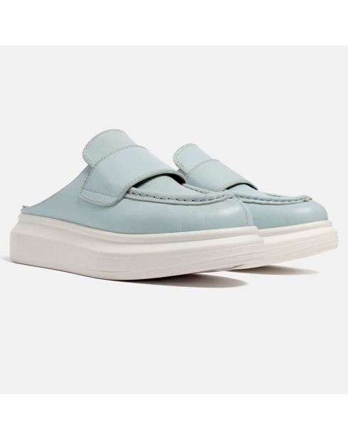 Plateau-Pantoletten aus blauem Leder