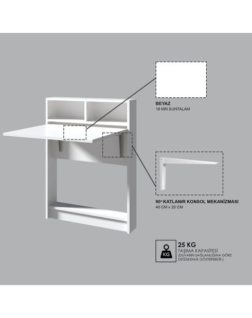 Table pliable bracked blanc - 70x90x15 cm