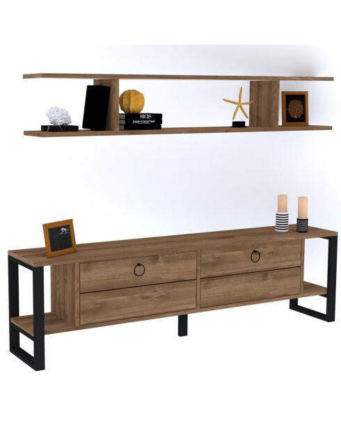 Meuble TV Melis noyer - 160x45x30 cm