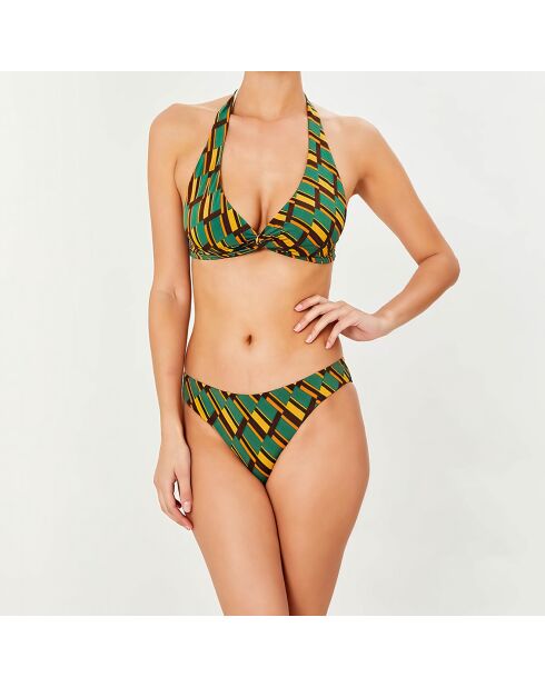 Maillot de bain 2 pièces triangles foulard Clave vert/jaune