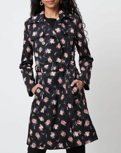 Trench Eclipse imprimé fleuri noir/rose