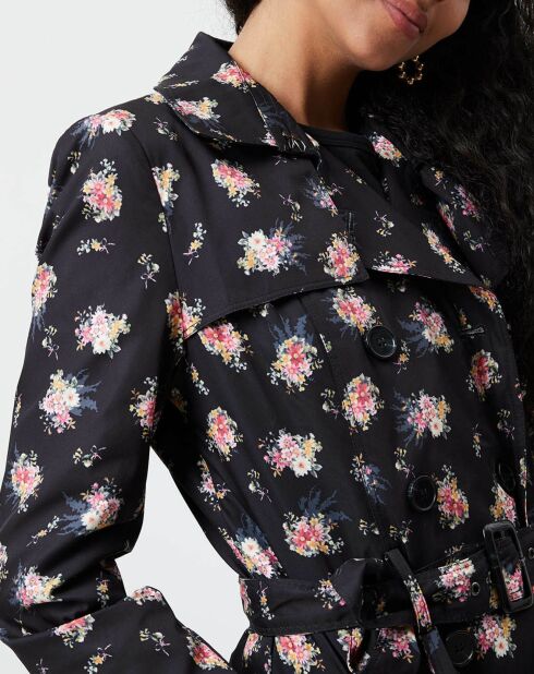 Trench Eclipse imprimé fleuri noir/rose