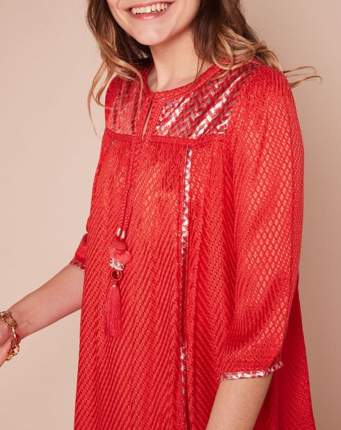 Robe Elegante courte fluide texturée corail