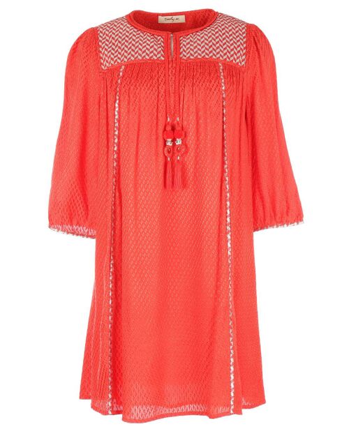 Robe Elegante courte fluide texturée corail