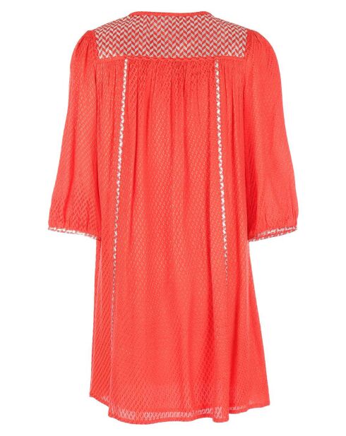Robe Elegante courte fluide texturée corail