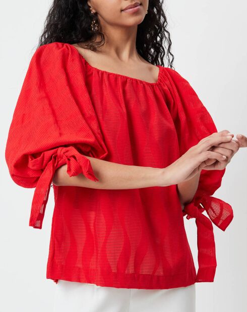 Blouse Ralenti texturée manches bouffantes rouge