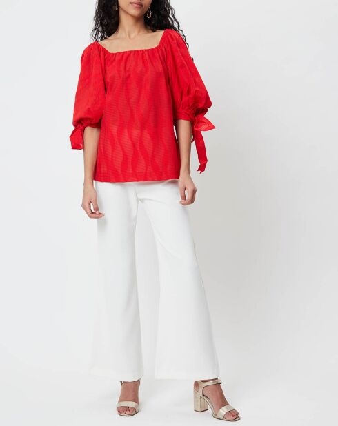 Blouse Ralenti texturée manches bouffantes rouge