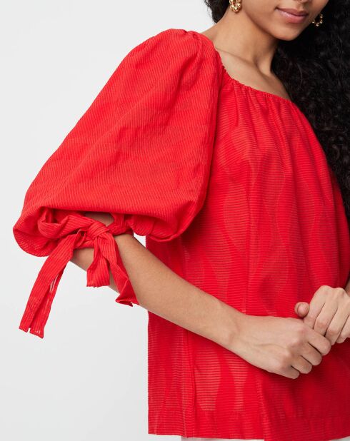 Blouse Ralenti texturée manches bouffantes rouge