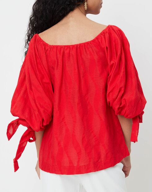 Blouse Ralenti texturée manches bouffantes rouge