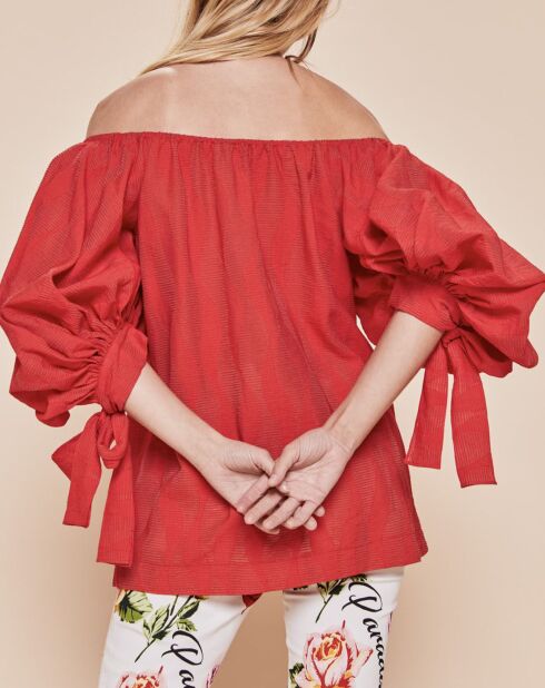 Blouse Ralenti texturée manches bouffantes rouge