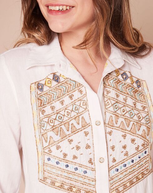 Chemise longue Mage unie & broderies blanche