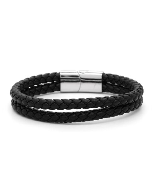 Zwarte leren armband met dubbele haken
