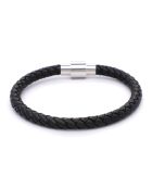 Pulsera Aurélien de acero y cuero negro