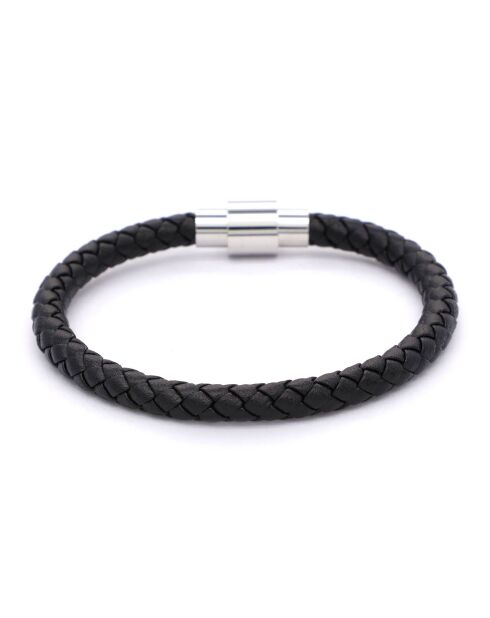 Aurélien armband van staal en zwart leer