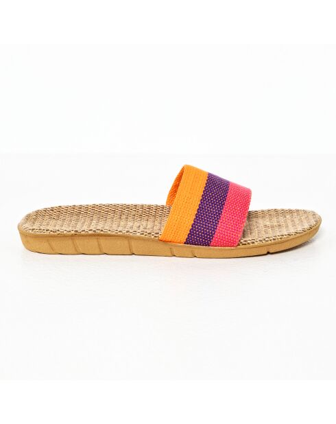 Mules Valeria en Toile violet/fuchsia/jaune/beige