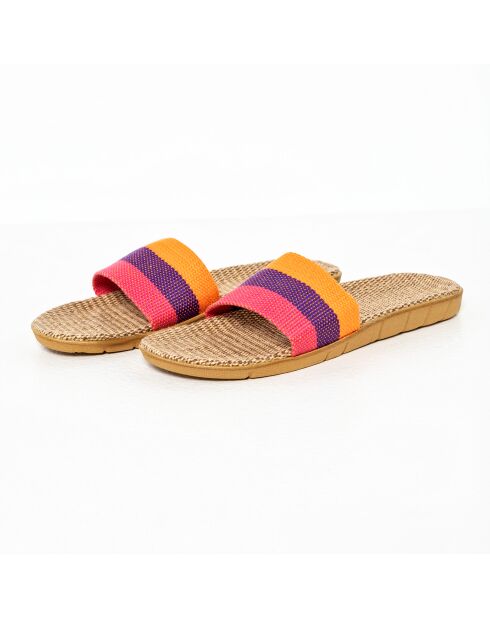 Mules Valeria en Toile violet/fuchsia/jaune/beige