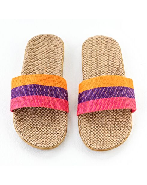 Mules Valeria en Toile violet/fuchsia/jaune/beige