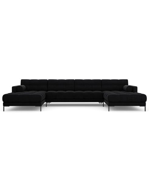 Canapé panoramique velvet bali 7 places noir - 383x185x75 cm