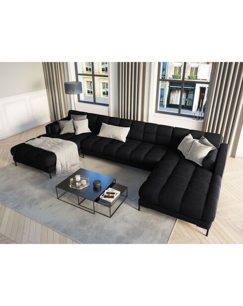 Canapé panoramique velvet bali 7 places noir - 383x185x75 cm