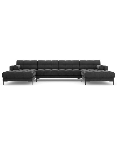 Canapé panoramique velvet bali 7 places gris foncé - 383x185x75 cm