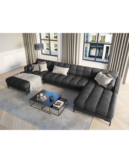 Canapé panoramique velvet bali 7 places gris foncé - 383x185x75 cm