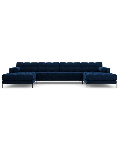 Canapé panoramique velvet bali 7 places bleu roi - 383x185x75 cm