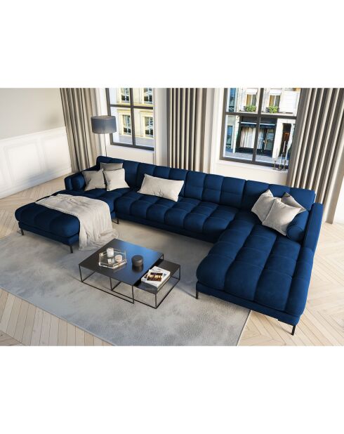 Canapé panoramique velvet bali 7 places bleu roi - 383x185x75 cm